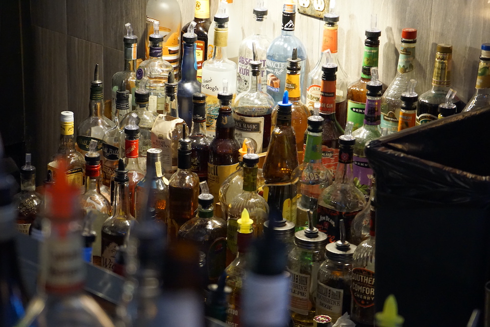 Liquor bottles behind the bar